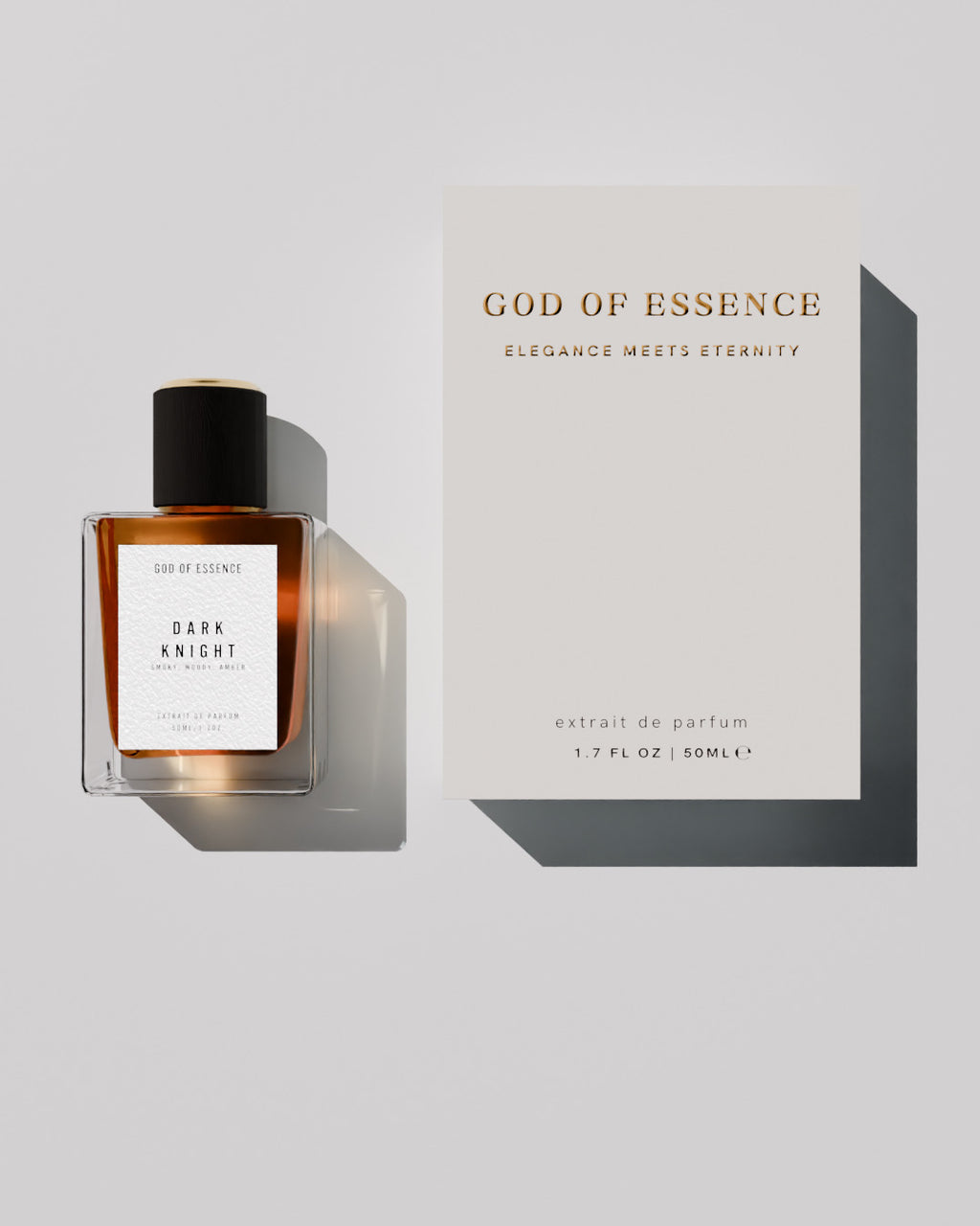god of essence dark knight perfume closeup cap and label