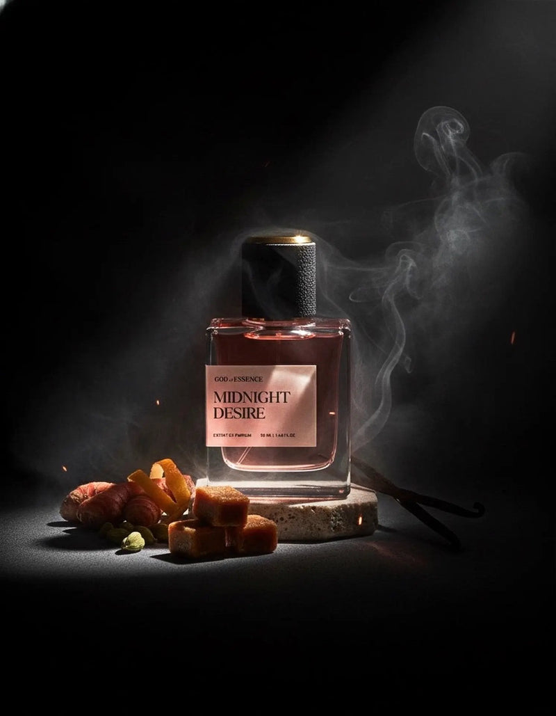 Midnight Desire perfume with toffee, cardamom and bourbon vanilla in incense smoke