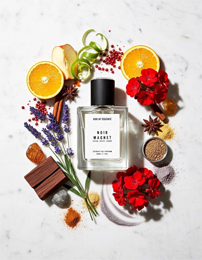 Noir Magnet long-lasting woody fresh perfume for men in India, God of Essence extrait de parfum